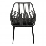 Πολυθρόνα Tanish pakoworld pe rattan σε γκρι απόχρωση με μαύρα μεταλλικά πόδια 58x58.5x87εκ