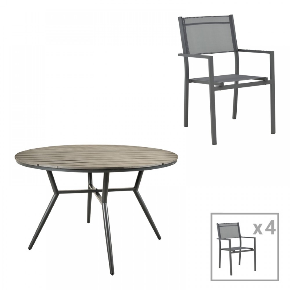 Τραπεζαρία Appa-Moly σετ 5τεμ pakoworld αλουμίνιο και plywood σε ανθρακί απόχρωση Φ120x74εκ