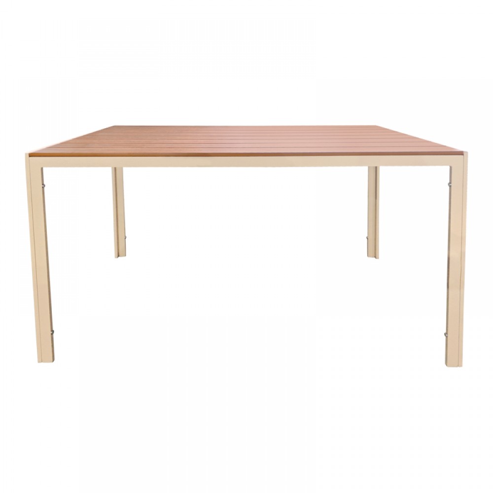 Τραπέζι Nares pakoworld σαμπανί αλουμίνιο plywood σε φυσική απόχρωση 140x80x72.5εκ