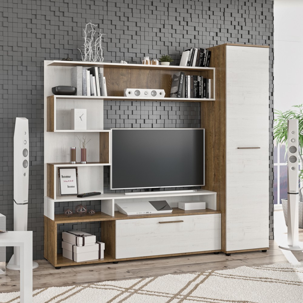 Σύνθετο σαλονιού Jasper pakoworld καρυδί-αντικέ λευκό 151.5x37.5x169.5εκ