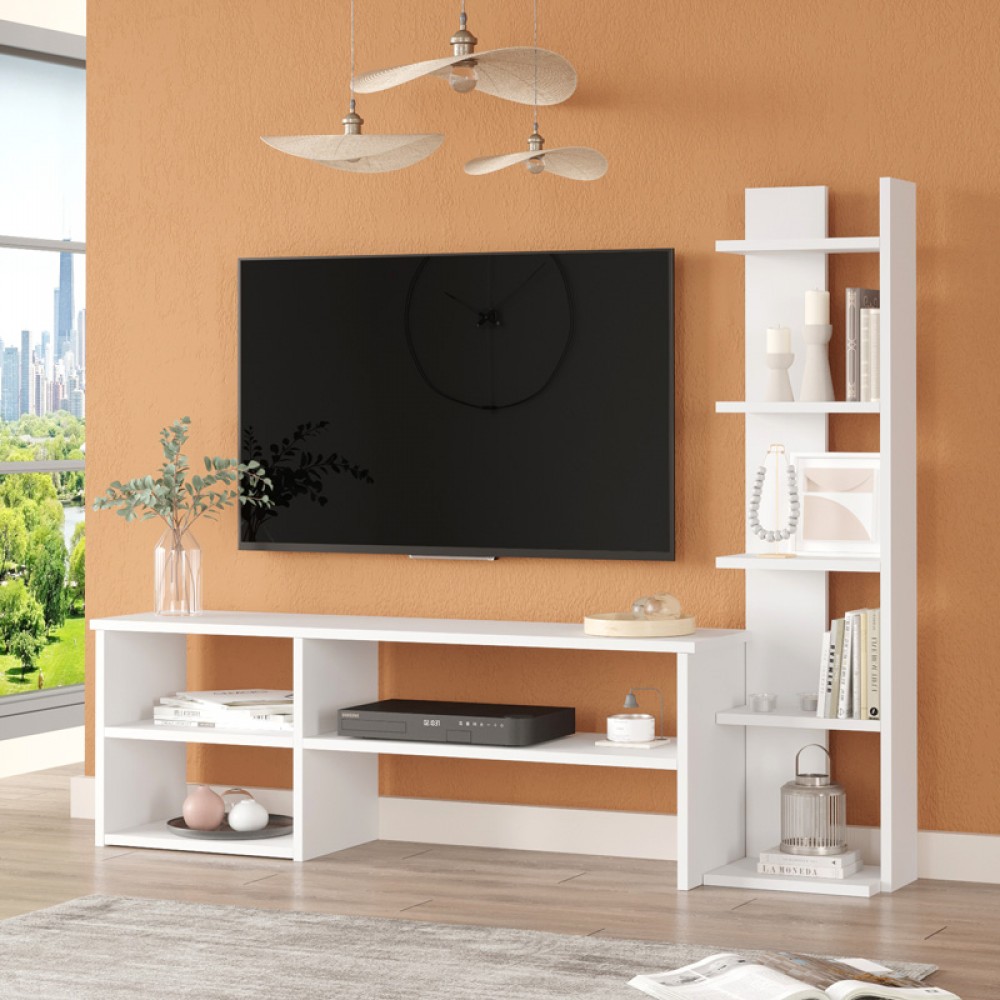 Σύνθετο σαλονιού Perla pakoworld σε λευκή απόχρωση 120x29.5x41,8εκ