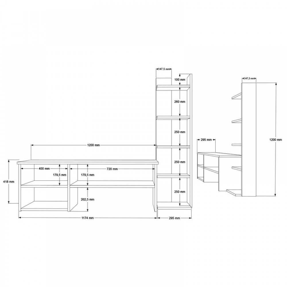 Σύνθετο σαλονιού Perla pakoworld σε λευκή απόχρωση 120x29.5x41,8εκ