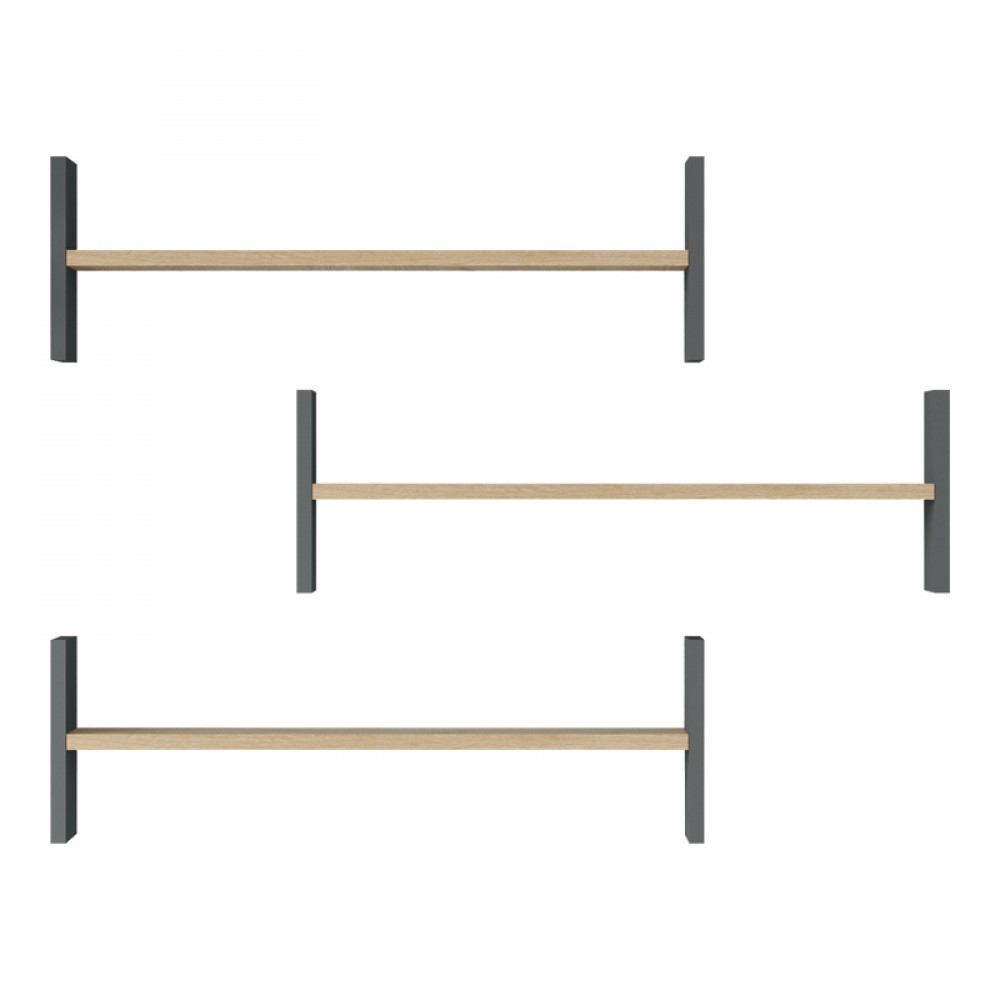 Ραφιέρα τοίχου Mento pakoworld oak με ανθρακί 75,6x14,5x23,6εκ