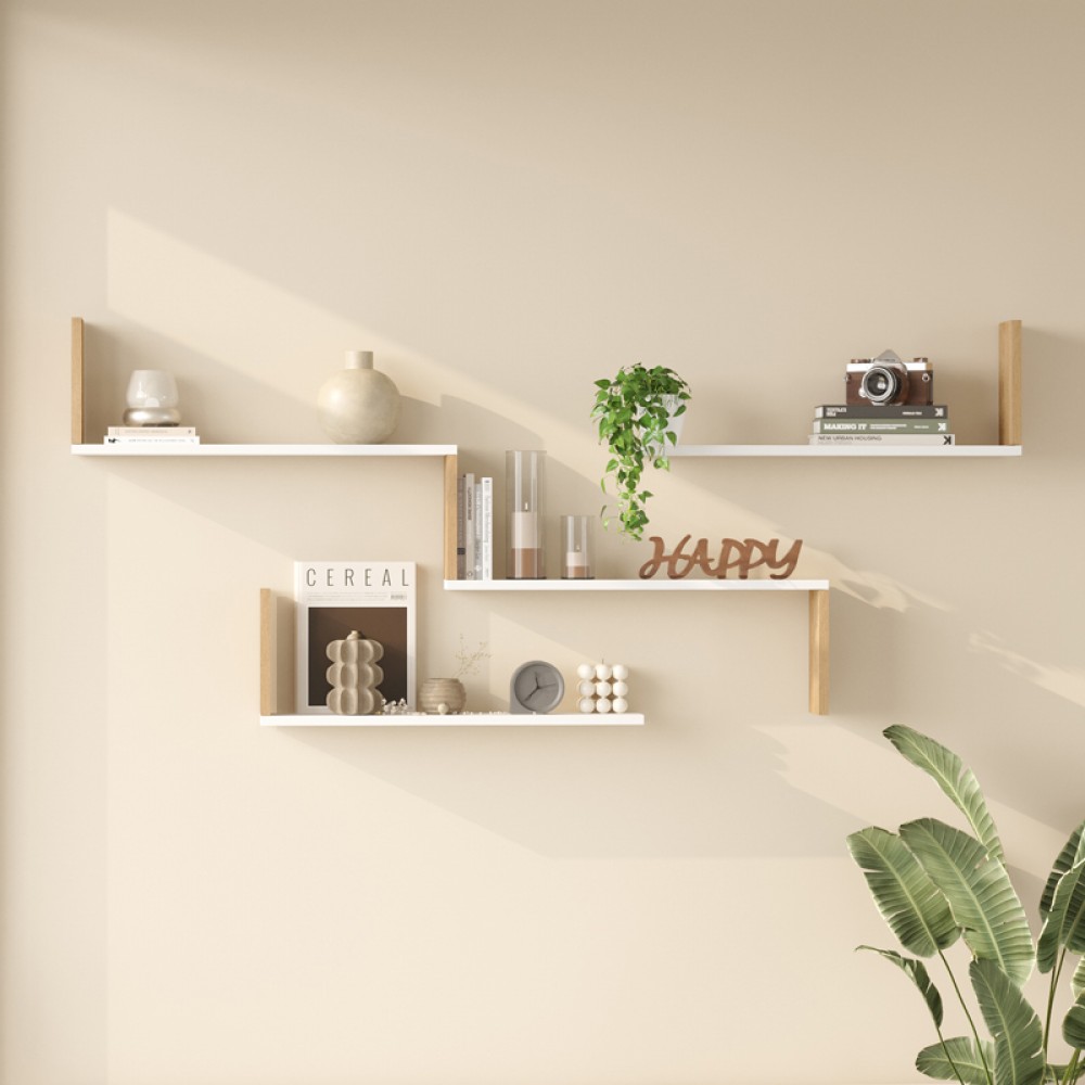 Ραφιέρα τοίχου Flear pakoworld λευκό με oak 179x14,5x76,2εκ