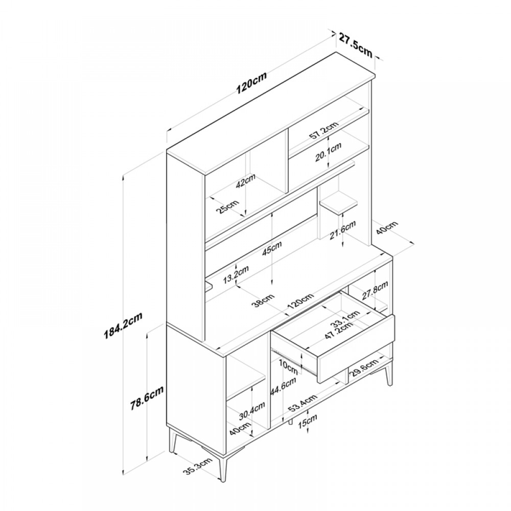 Ντουλάπα κουζίνας Cordie pakoworld λευκό μελαμίνης 120x40x184.2εκ