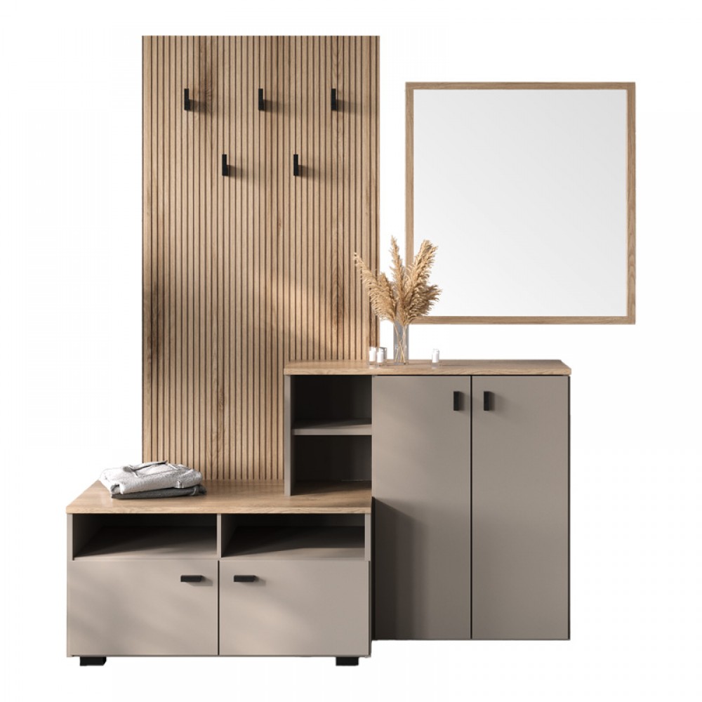 Έπιπλο εισόδου Ebro pakoworld σε oak-cappuccino απόχρωση 150.3x41.2x204.7εκ