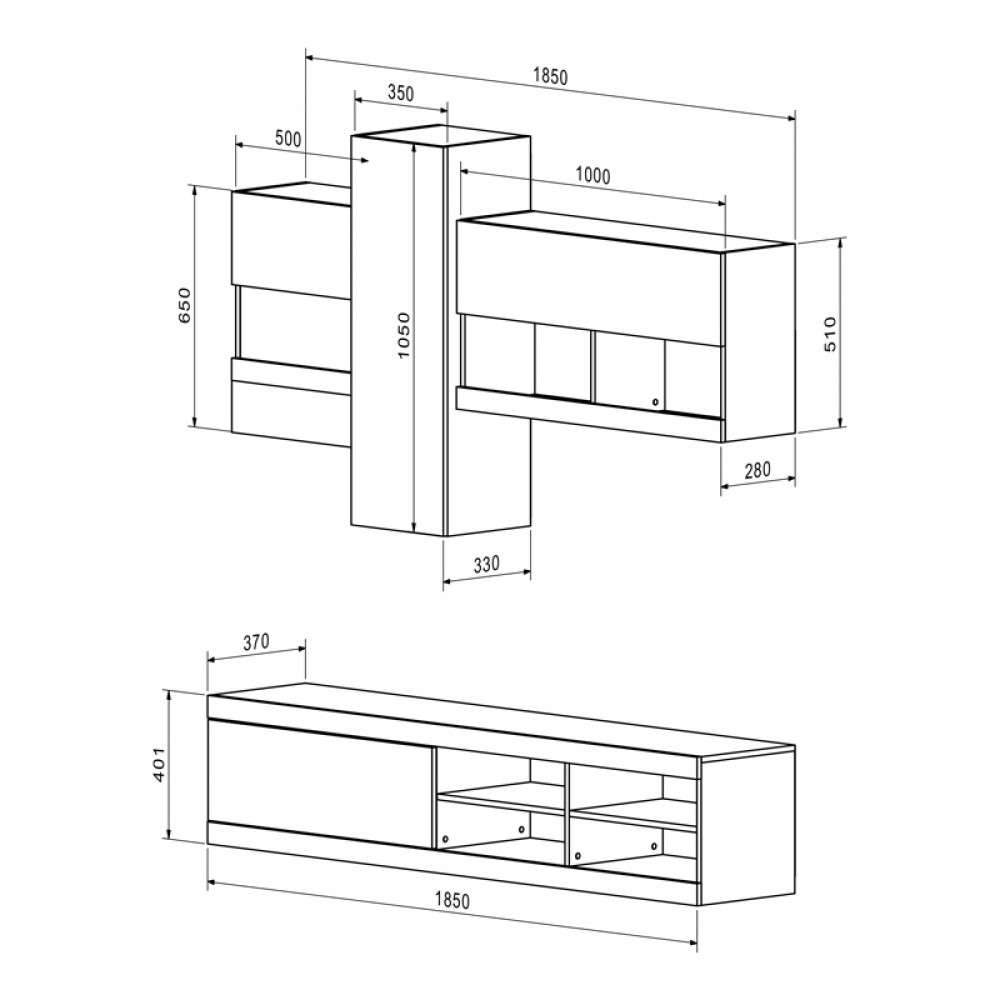 Σύνθετο σαλονιού Torania pakoworld sonoma-λευκό 185x37x145εκ