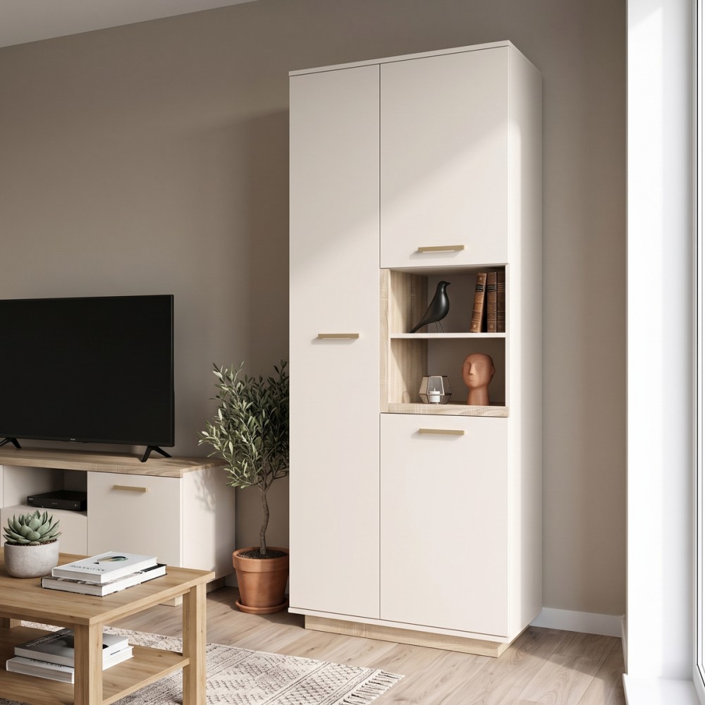 Ντουλάπα στήλη Norda pakoworld κρεμ με oak 199,5x40x80εκ