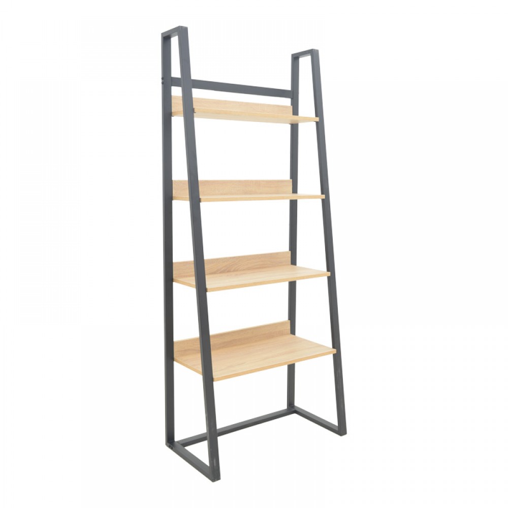 Βιβλιοθήκη Ryder pakoworld σε oak-μαύρη απόχρωση 75x36x185εκ