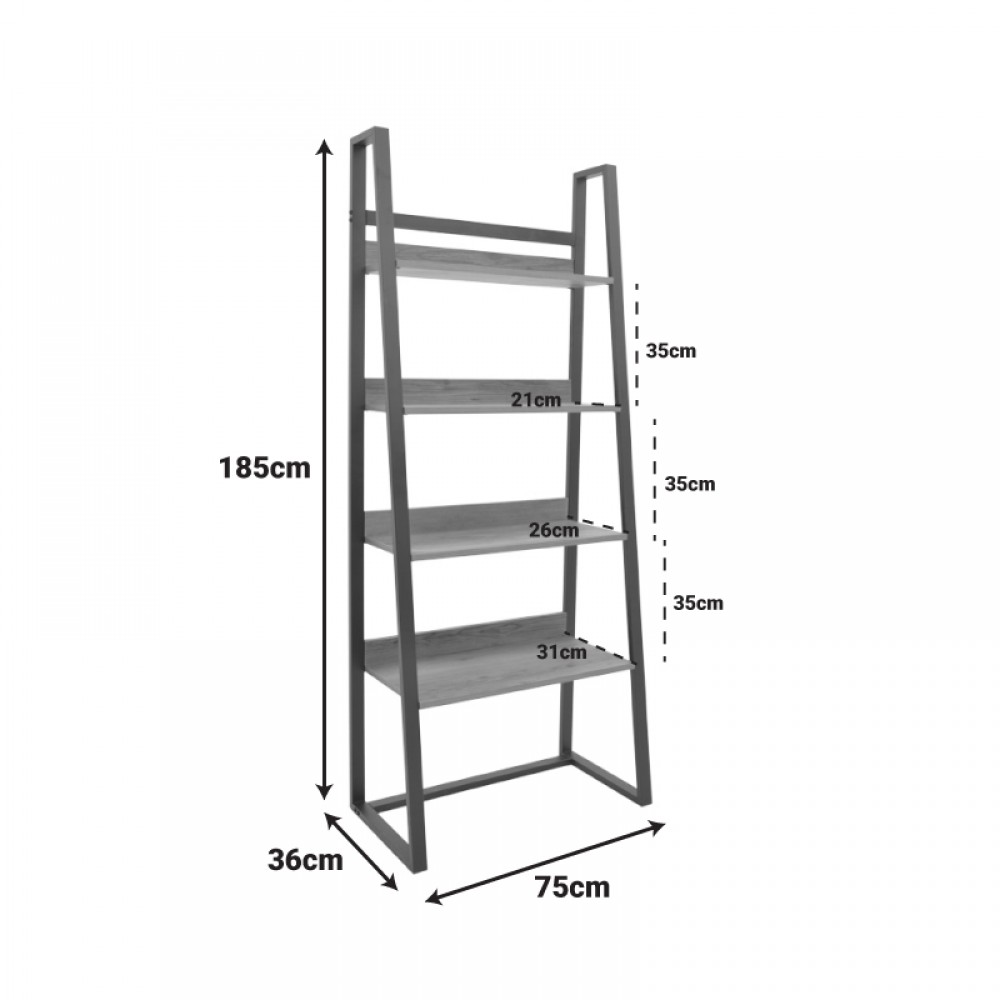 Βιβλιοθήκη Ryder pakoworld σε oak-μαύρη απόχρωση 75x36x185εκ