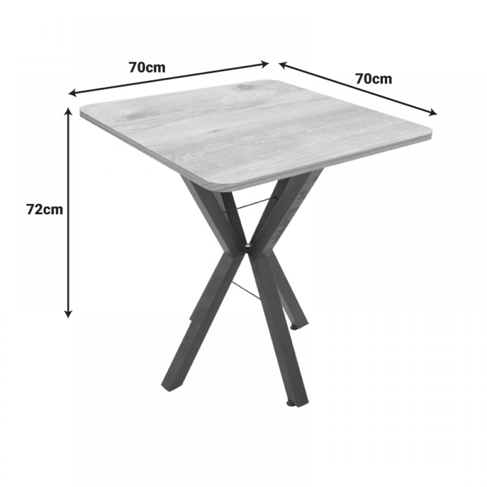 Τραπέζι Arenya pakoworld φυσική απόχρωση με μαύρα μεταλλικά πόδια 70x70x72εκ