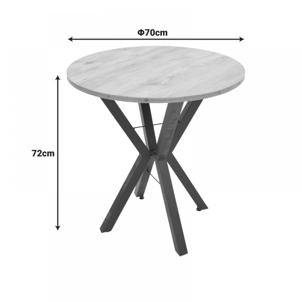 Τραπέζι Rogue pakoworld φυσική απόχρωση με μαύρα μεταλλικά πόδια Φ70x72εκ