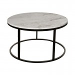 Τραπέζι σαλονιού Sikele pakoworld λευκή όψη μαρμάρου και μαύρα μεταλλικά πόδια Φ60x40εκ