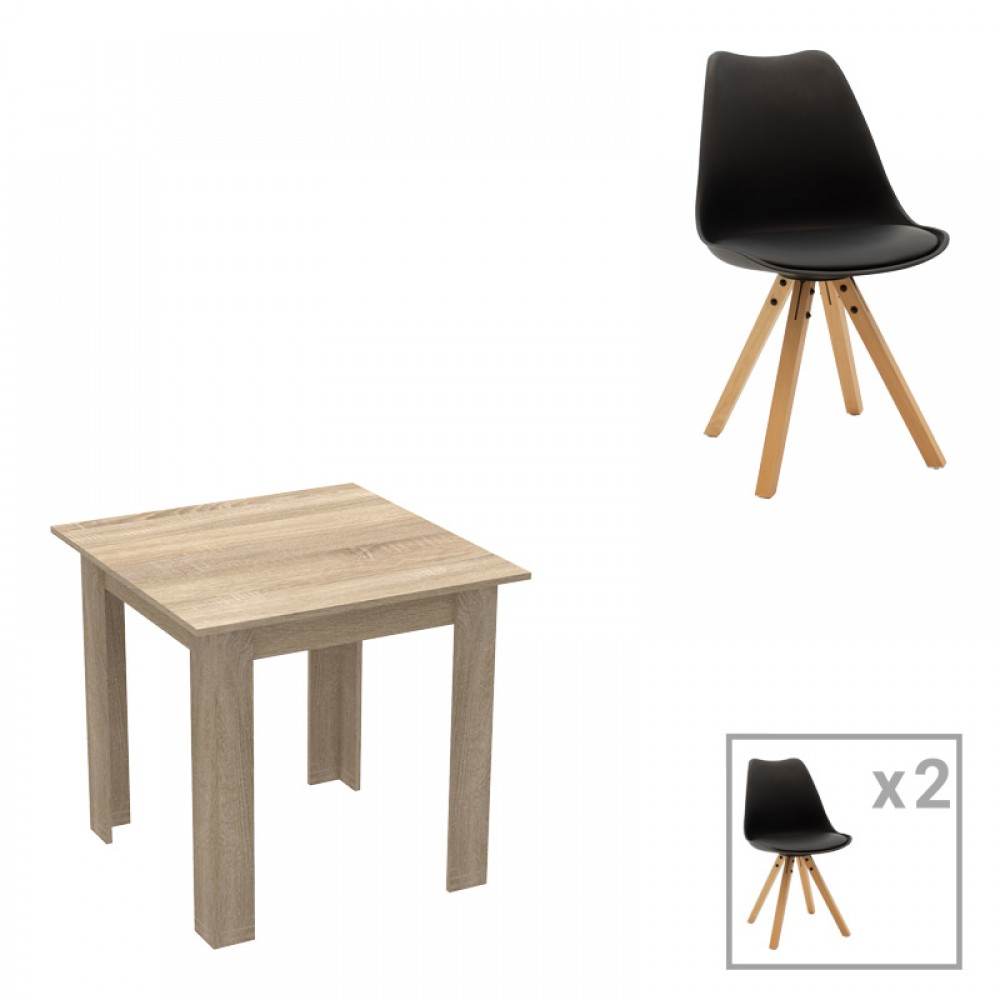 Τραπεζαρία Manka I-Caron pakoworld σετ 3τεμ σε sonoma-μαύρη απόχρωση 80x80x77εκ