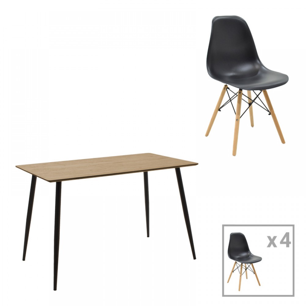 Τραπεζαρία Cuba-Julita pakoworld σετ 5τεμ MDF sonoma-μαύρο-φυσικό 120x70x76εκ