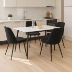 Τραπεζαρία Gustas-Giselle pakoworld σετ 5τμχ  λευκό μαρμάρου sintered stone-μπουκλέ μαύρο 120x60x75εκ