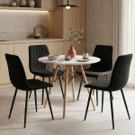 Τραπεζαρία Julita-Noor pakoworld σετ 5τεμ MDF λευκό-μαύρο-πόδια φυσικό Φ80x73εκ