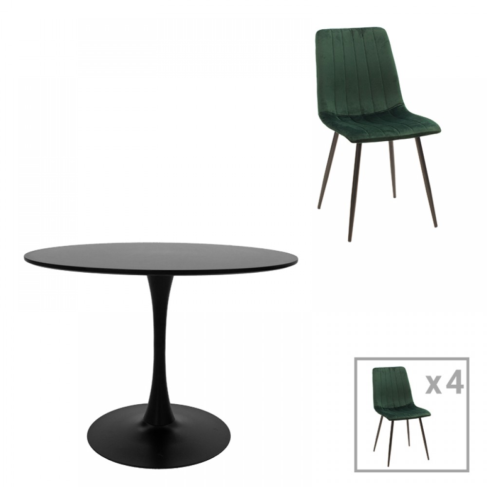 Τραπεζαρία Balou-Noor pakoworld σετ 5τεμ MDF μαύρο-κυπαρισσι Φ100x73εκ