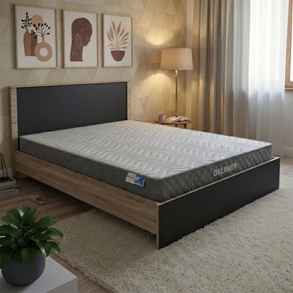 Κρεβάτι με στρώμα Athos-Dreamer pakoworld sonoma-ανθρακί 160x200εκ