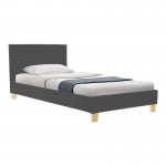 Κρεβάτι με στρώμα Nevil-Dreamer pakoworld ύφασμα ανθρακί-ξύλινο πόδι σε φυσική απόχρωση 100x200εκ