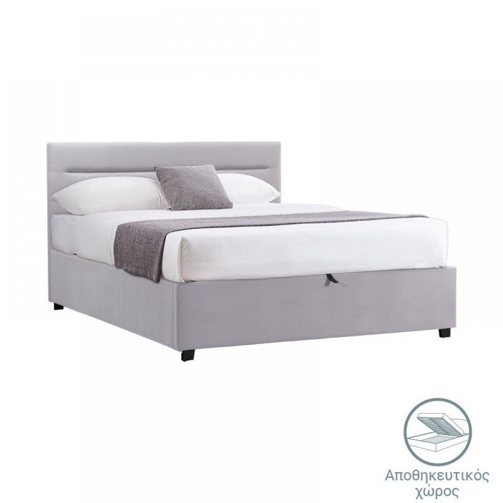 Κρεβάτι με στρώμα και αποθηκευτικό χώρο Molito-Dreamer pakoworld βελούδο γκρι 120x200εκ
