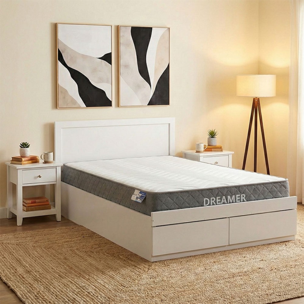 Κρεβάτι με στρώμα και συρτάρι Olympus-Dreamer pakoworld λευκό 120x200εκ