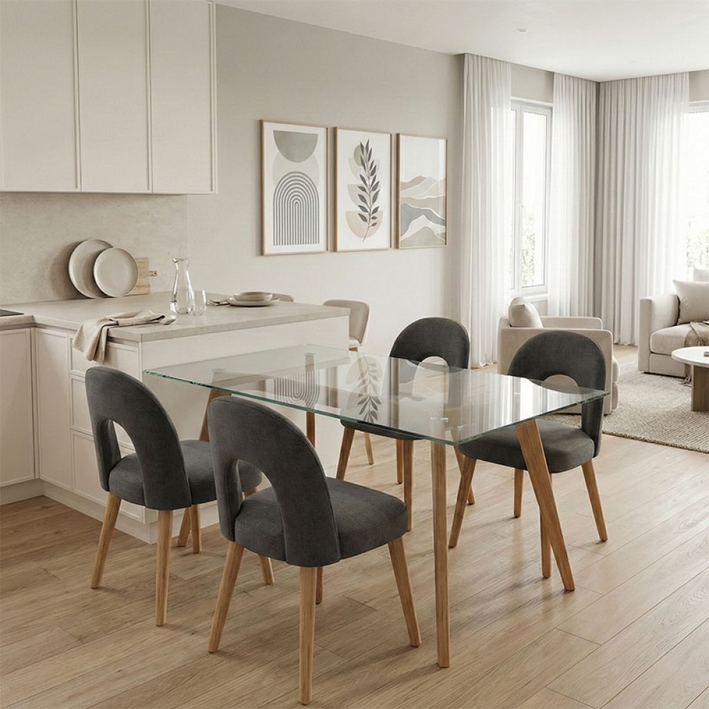 Τραπεζαρία με Καρέκλες Jonah Ανθρακί και Τραπέζι Titta γυαλί 120x70x75εκ Σετ 5τεμ