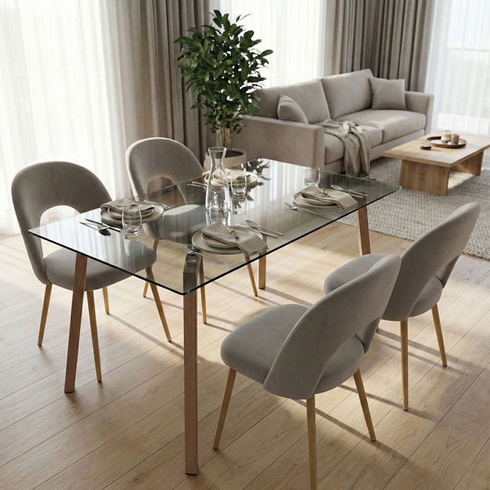 Τραπεζαρία με Καρέκλες Jonah Γκρι και Τραπέζι Titta γυαλί 120x70x75εκ Σετ 5τεμ