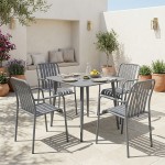 Τραπεζαρία Heven Vista pakoworld σετ 5τεμ ανθρακί αλουμίνιο 80x80x72εκ