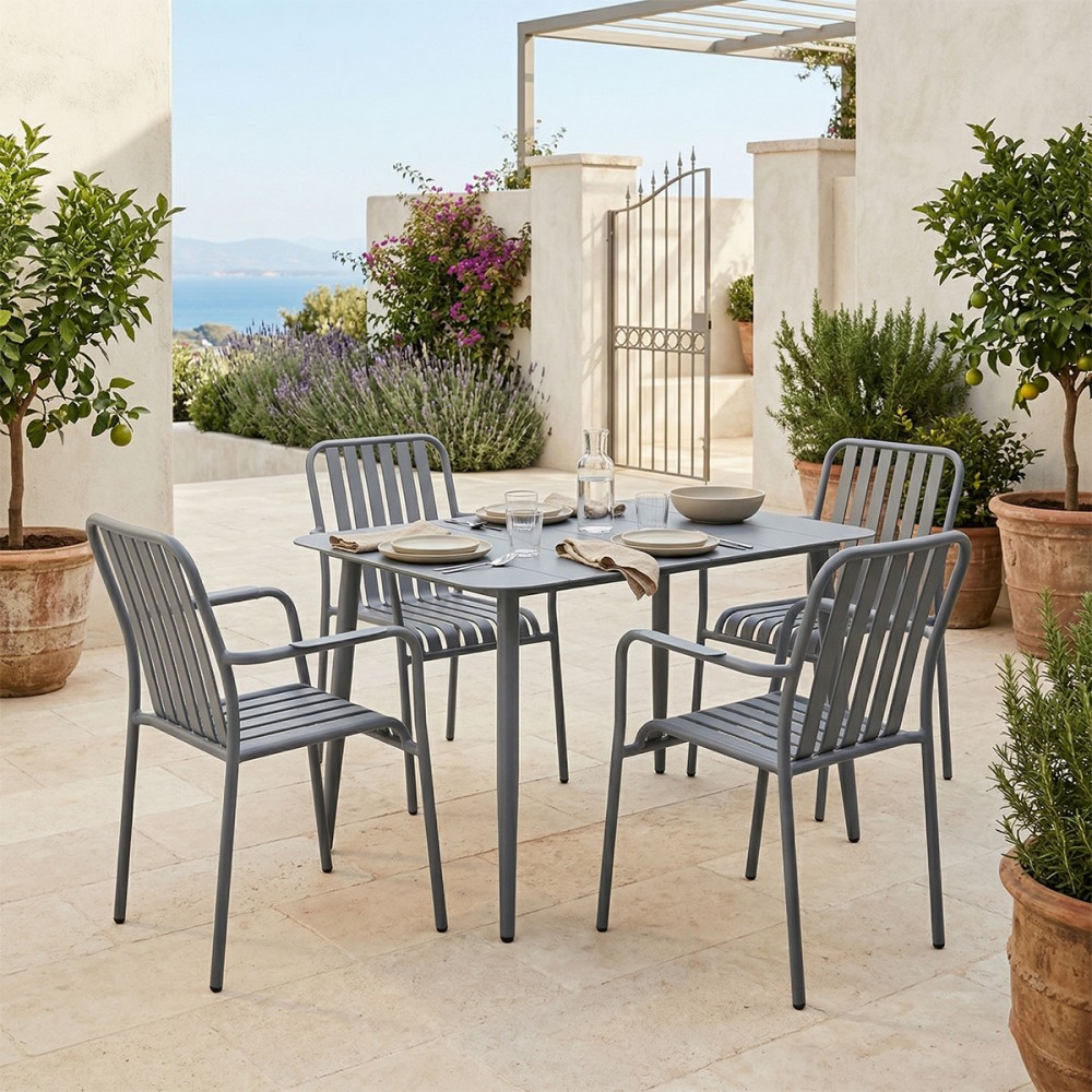 Τραπεζαρία Heven Vista pakoworld σετ 5τεμ ανθρακί αλουμίνιο 120x70x72εκ