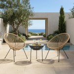Σαλόνι Εξωτερικού Χώρου Acapulco pakoworld  Σετ 3τεμ pe rattan σε φυσική απόχρωση με μαύρο μέταλλο Φ50x52εκ