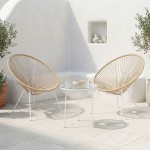 Σαλόνι Εξωτερικού Χώρου Acapulco pakoworld  Σετ 3τεμ pe rattan σε φυσική απόχρωση με λευκό μέταλλο Φ50x52εκ