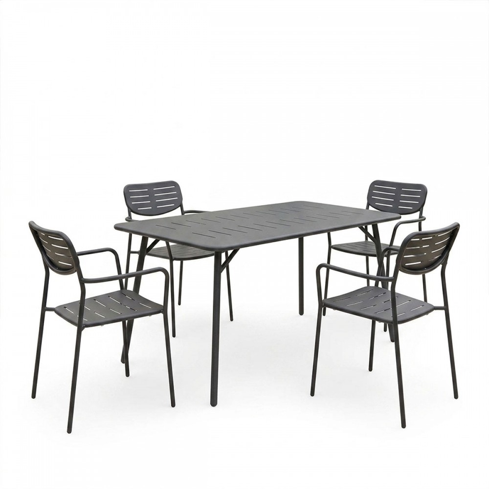 Τραπεζαρία Moraja Deraby pakoworld σετ 5τεμ μαύρο μέταλλο 140x80x72εκ
