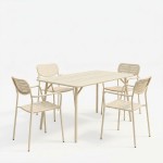 Τραπεζαρία Moraja Deraby pakoworld σετ 5τεμ κρεμ μέταλλο 140x80x72εκ