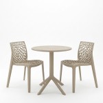 Τραπεζαρία Mercon Hush pakoworld σετ 3τεμ cappuccino PP Φ60x75εκ