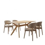 Τραπεζαρία με Καρέκλες Sienna μπεζ και Τραπέζι Raffles rubberwood σε φυσική απόχρωση 150x90x76εκ Σετ 5τεμ