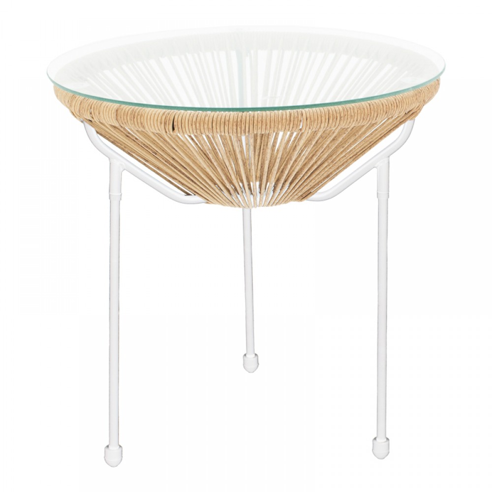 Τραπέζι Acapulco pakoworld μεταλλο σε λευκή-pe rattan σε φυσική απόχρωση Φ50x52εκ