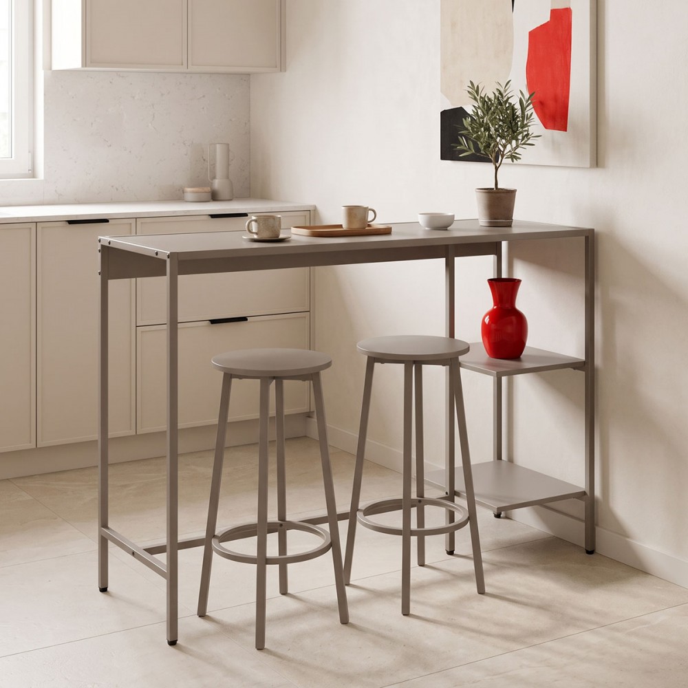 Σετ τραπέζι μπαρ Nexous pakoworld 3τεμ taupe μέταλλο 124x44x100εκ