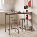 Σετ τραπέζι μπαρ Nexous pakoworld 3τεμ taupe μέταλλο 124x44x100εκ