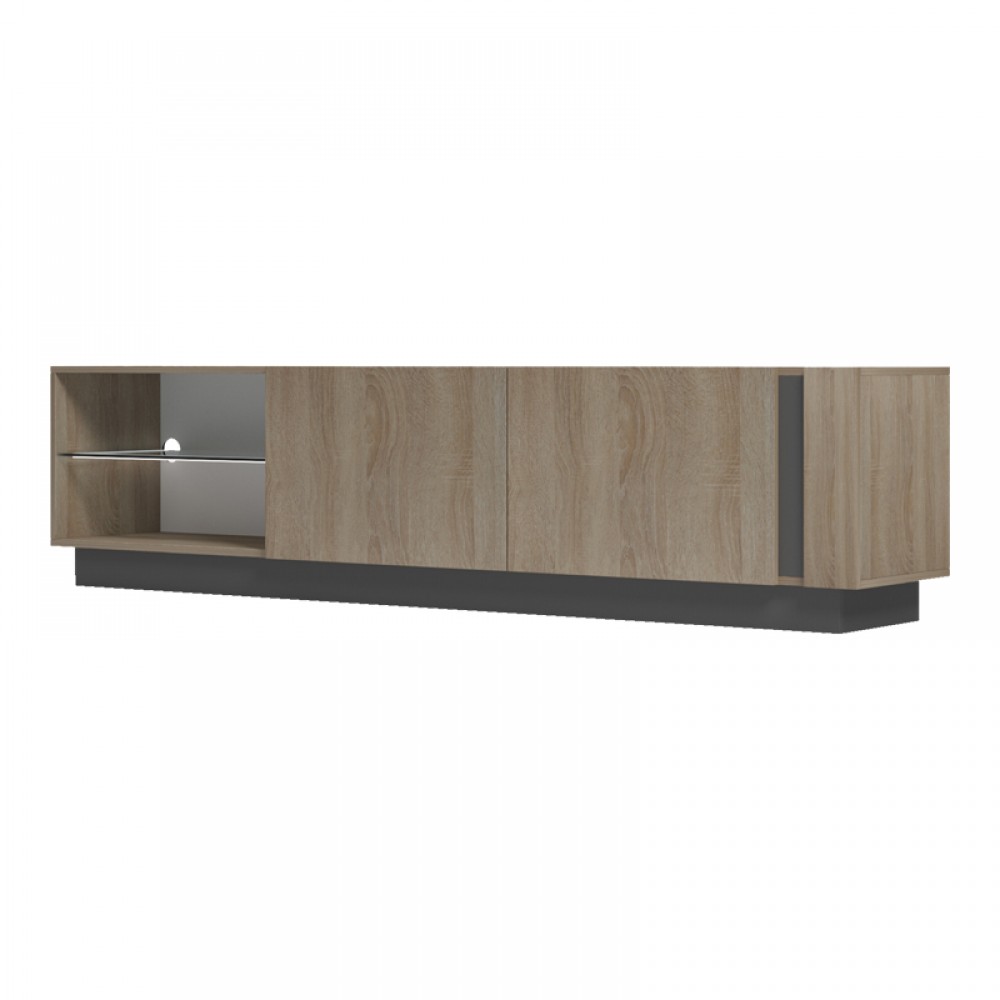 Έπιπλο τηλεόρασης με Led Vario pakoworld sonoma - ανθρακί 185.6x35x45εκ