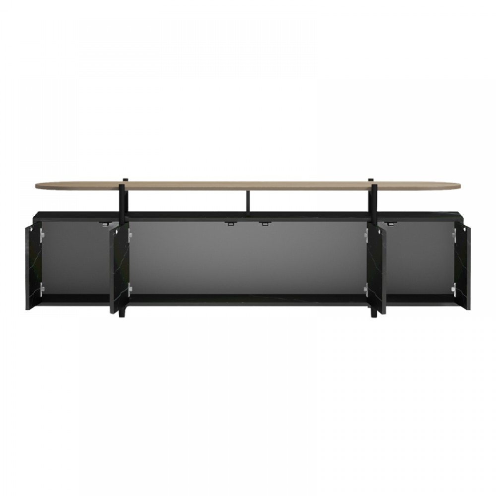 Έπιπλο τηλεόρασης Medousa pakoworld sonoma - μαύρη όψη μαρμάρου 160x35.5x50εκ