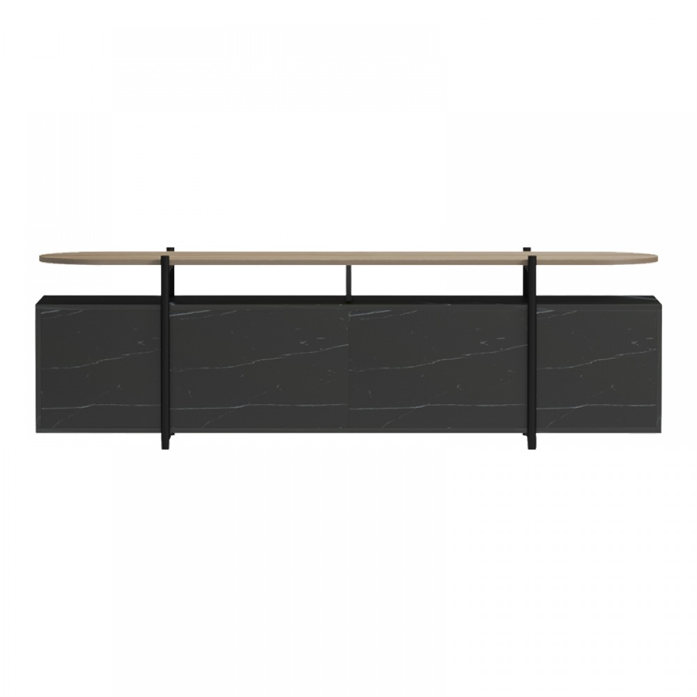 Έπιπλο τηλεόρασης Medousa pakoworld sonoma - μαύρη όψη μαρμάρου 160x35.5x50εκ