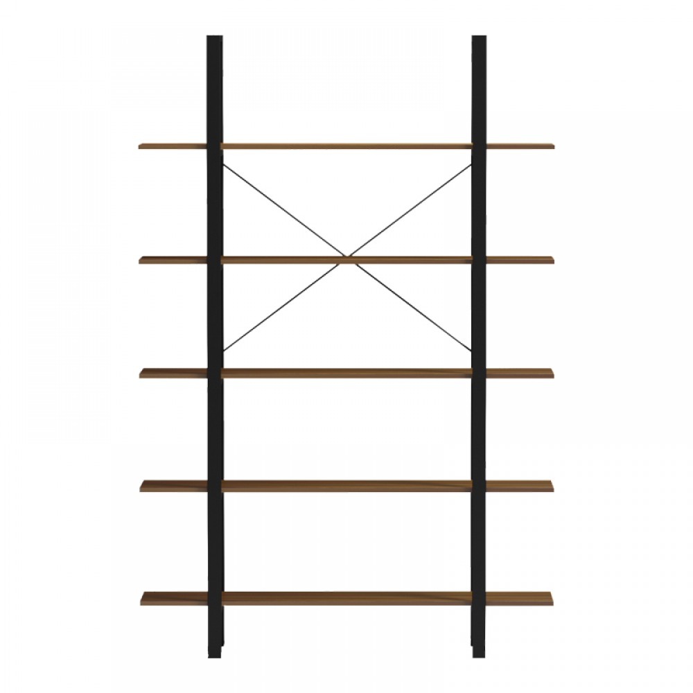 Βιβλιοθήκη-Ραφιέρα Varous pakoworld καρυδί-μαύρο μέταλλο 120x28x180εκ