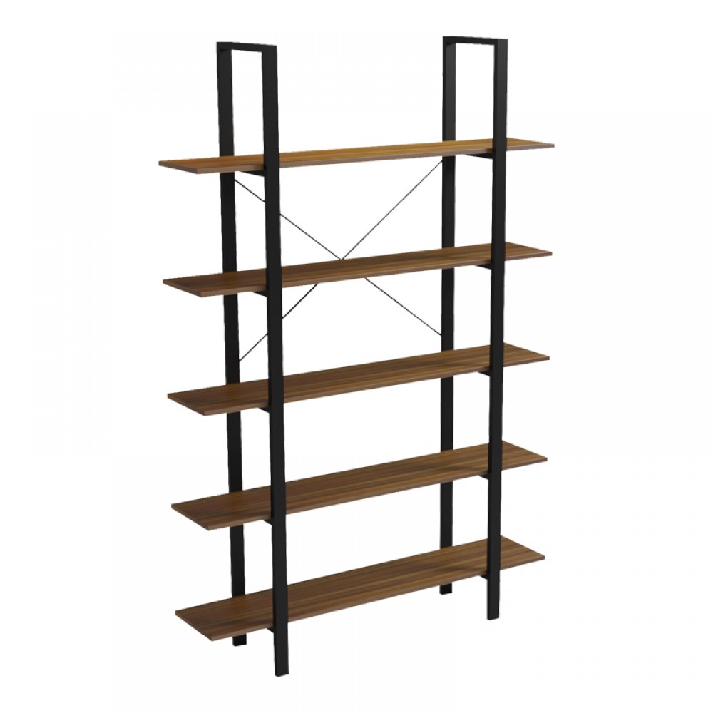 Βιβλιοθήκη-Ραφιέρα Varous pakoworld καρυδί-μαύρο μέταλλο 120x28x180εκ