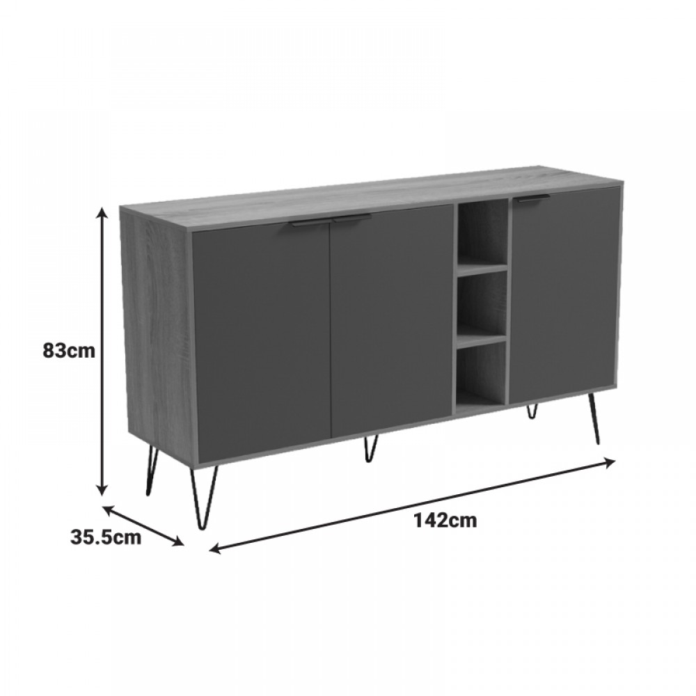 Μπουφές Balain pakoworld sonoma-ανθρακί 142x35.5x83εκ