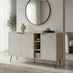 Μπουφές Balain pakoworld sonoma-γκρι μπεζ όψη μαρμάρου 142x35.5x83εκ