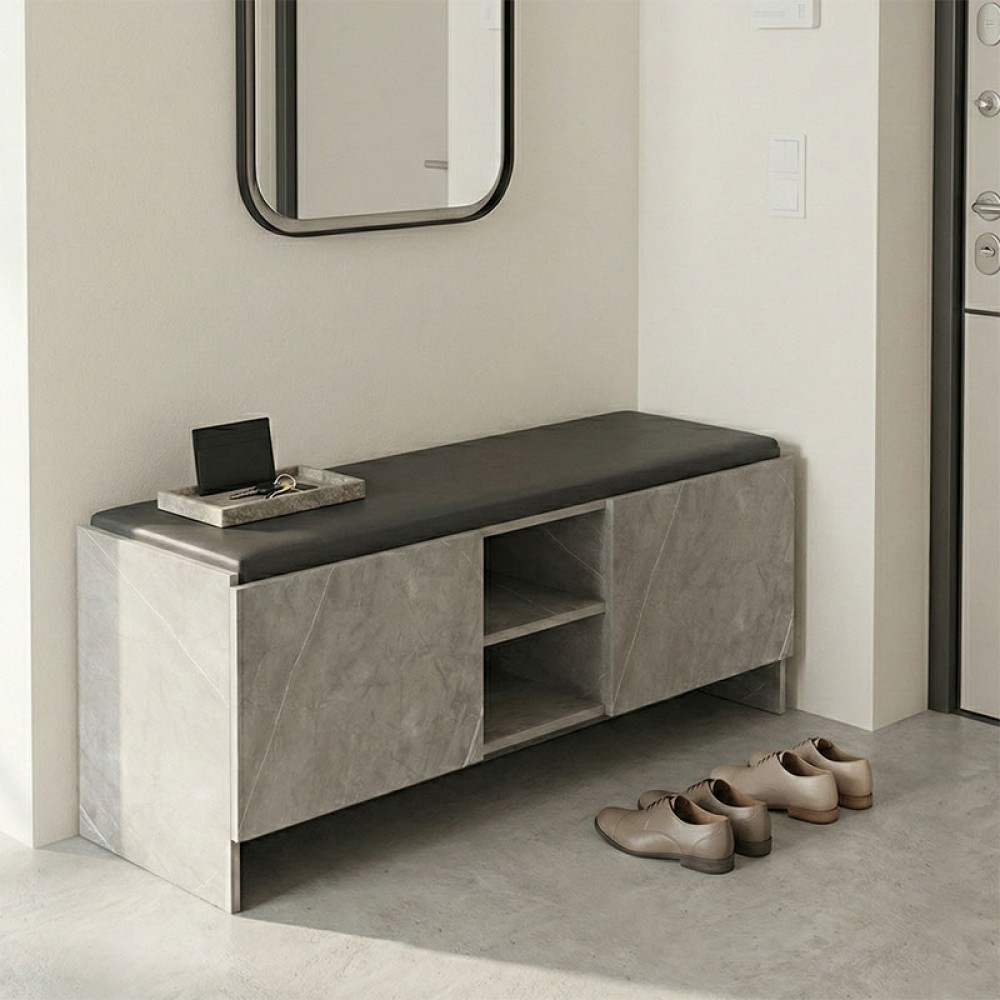 Παπουτσοθήκη-σκαμπό Zulla pakoworld γκρι μπεζ εφε μαρμαρου-μαυρο 110x37x43εκ