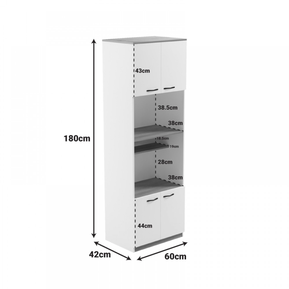 Ντουλάπα κουζίνας Rowan pakoworld σε ανθρακί-oak απόχρωση 60x42x182εκ