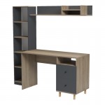 Σύνθεση γραφείου Kontor pakoworld sonoma-ανθρακί 160x50x158,2εκ