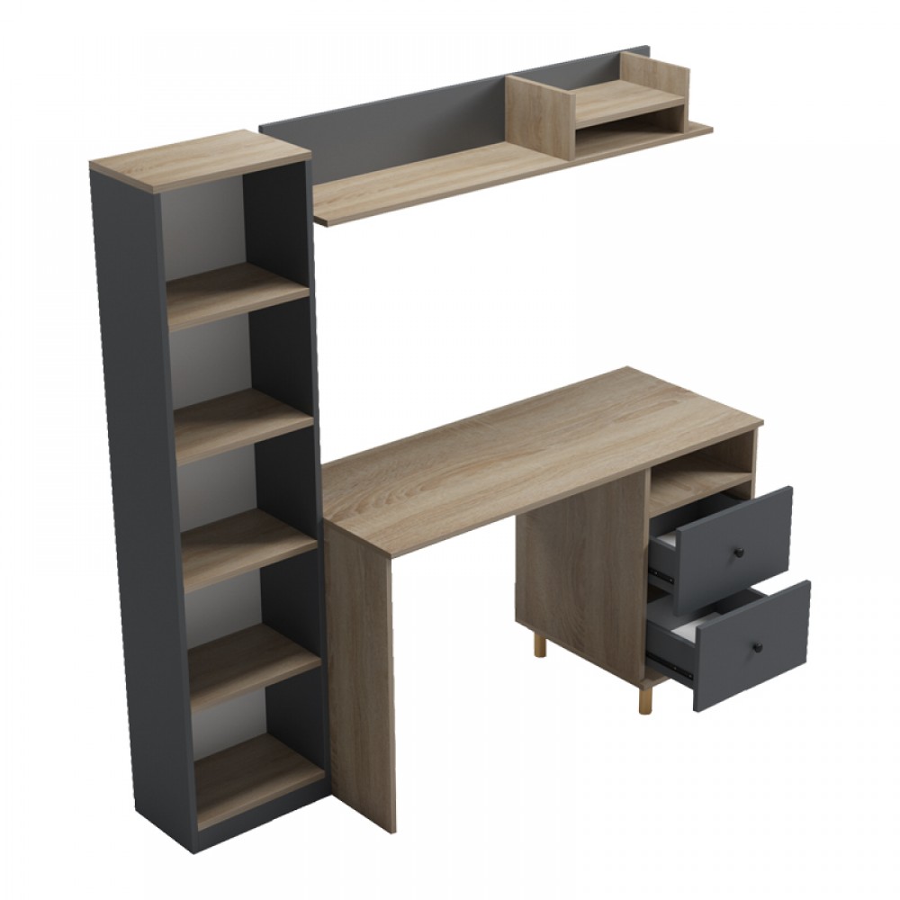Σύνθεση γραφείου Kontor pakoworld sonoma-ανθρακί 160x50x158,2εκ